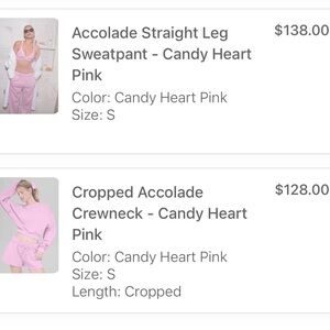 Alo  Candy Heart Pink Sweats Set - Crop Crew & Straight Leg
